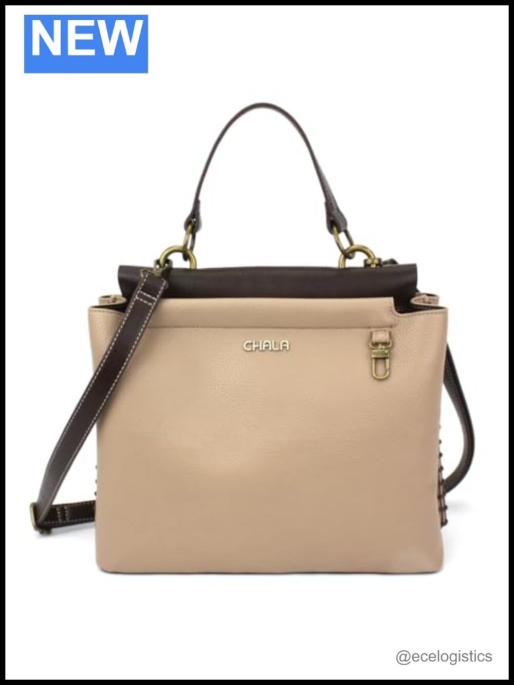 Faux Leather Satchel Handbag with Crossbody & Forearm Straps, 2 Compartments